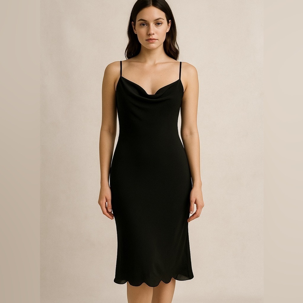 Vintage JUMP drapey black dress 9/10